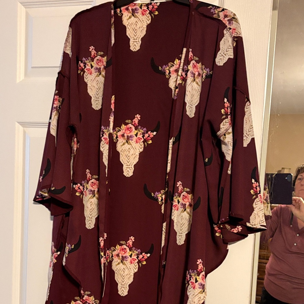 Floral Bull Skull Kimono Cardigan